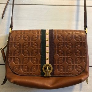 *** Fossil *** Maya Handbag Purse Brown Embossed Leather Logo Crossbody